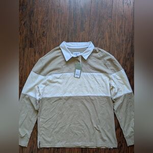 Men's Goodfellow Beige & White Long Sleeve Shirt Size Large